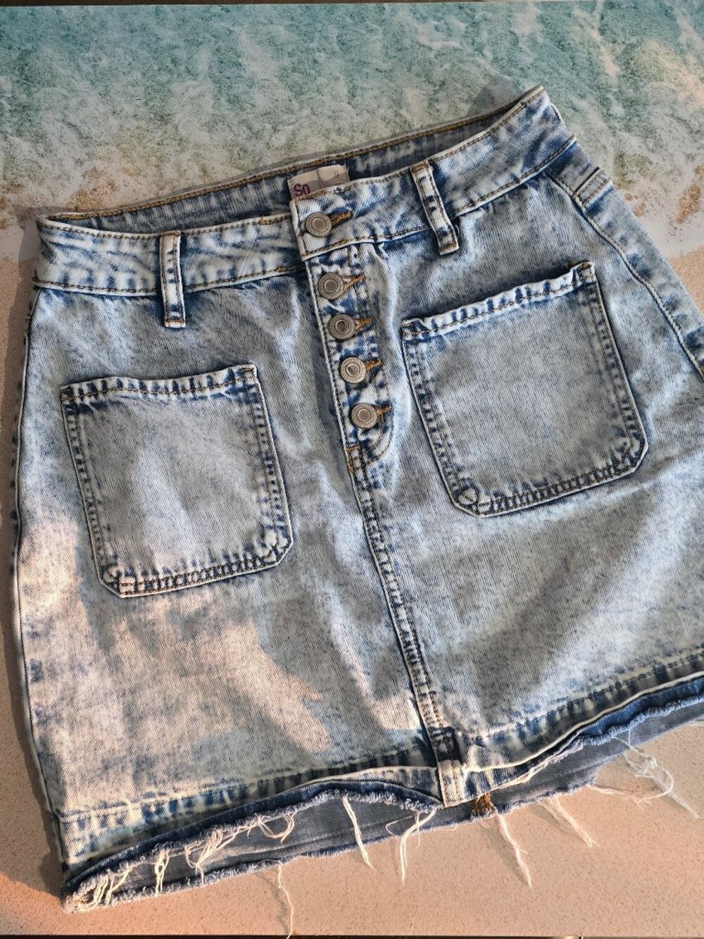 SO Acid-Wash Denim Mini Skirt High Waist